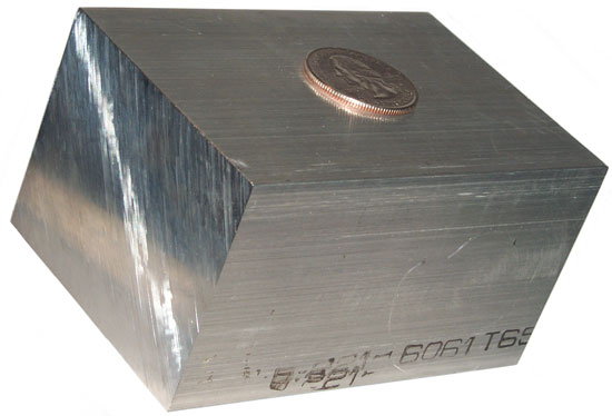 6010 Aluminum Block w/US quarter dollar for
scale