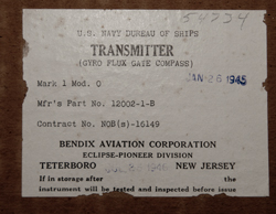 Bendix
                  Gyro Flux Gate Compass Mk 1 Mod 0 p/n 12002-1-B