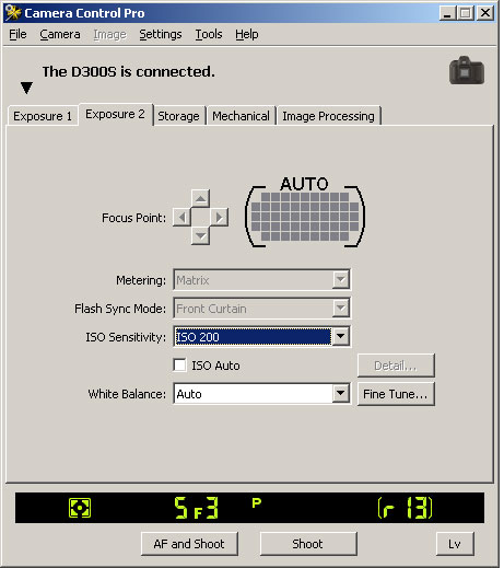 Nikon
                  Camera Control Pro 2.8.0 Exposure 2 screen