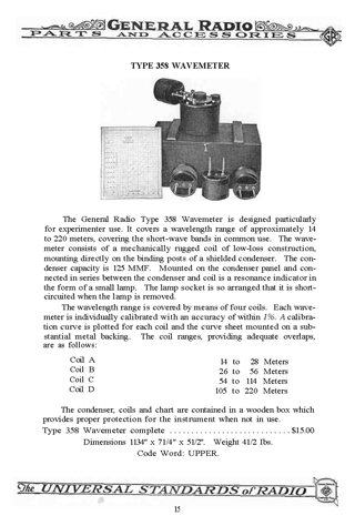 GR Bulletin 931 Type 358 Wavemeter