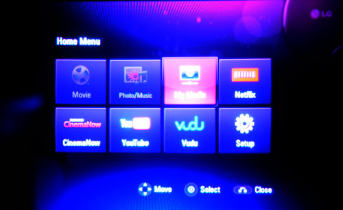 LG BD390 Home Menu Screen shot