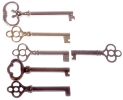 New
                      Reproduction Barrel Keys on Left Antique furniture
                      key on right