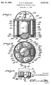 2147116
                      Generator for emergency lamps, Gunnar A F
                      Winckler, Filed: 1936-02-11