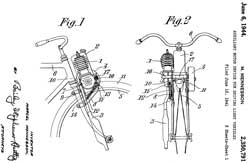 2350791
                            Auxiliary motor device for driving light
                            vehicles, Mennesson Marcel, App: 1941-06-12,
                            W.W.II, Pub: 1944-06-06, - Solex motorbike
