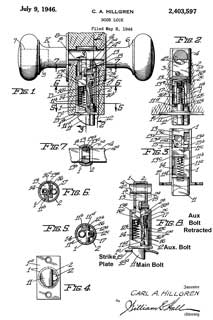 2403597 Door
                      lock, Carl A Hillgren, 1946-07-09