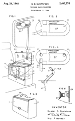 2447576
                      Portable radio receiver, Gilbert E Gustafson,
                      Zenith Electronics, App: 1944-03-11, W.W.II, Pub:
                      1948-08-24, - Trans-Oceanic?