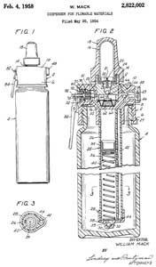 2822002 Dispenser
for flowable materials, Mack William, Frank Wolcott,
1958-02-04