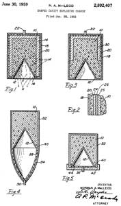 2892407 Shaped
                  cavity explosive charge, Norman A Macleod, 1959-06-30