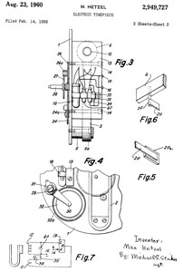 2949727
                        Electric timepiece, Max Hetzel, Bulova Watch Co
                        Inc, Filed: Jun 19, 1953, Pub: Aug 23, 1960