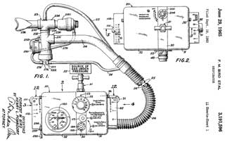 3191596
                      Respirator, Forrest M Bird, Henry L Pohndorf, App:
                      1960-09-19, Pub: 1965-06-29