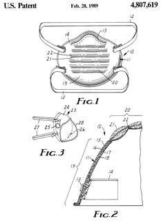 4807619
                      Resilient shape-retaining fibrous filtration face
                      mask, 3M, 1989-02-28,