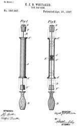 580967 Toy Pop
                      Gun, E.J.B. Whitaker, April 20, 1897, 446/405;
                      124/65 - dual acting cork pop gun.