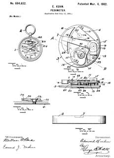 694652
                      Pedometer, Edmond Kuhn, American Pedometer Co.,
                      (A.P. Co) 1902-03-04, 235/105