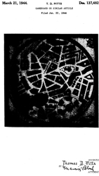 D137482 Design for a game board or similar
                  article, Thomas D Pitts, Toy Creations,1944-03-21