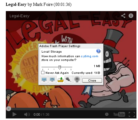 YouTube Setting Window as it comes up